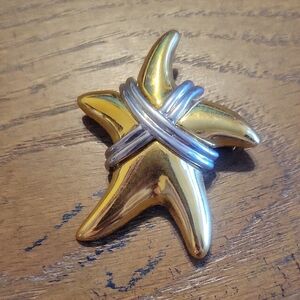 Chic Gold and Silver tone Starfish Pin 2" in size